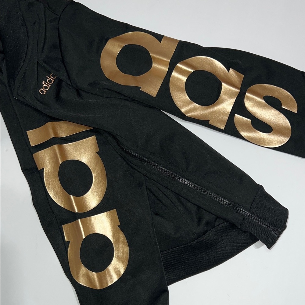 Adidas Black Jacket with Gold Accents Kids size 10/12 - Picture 6 of 9
